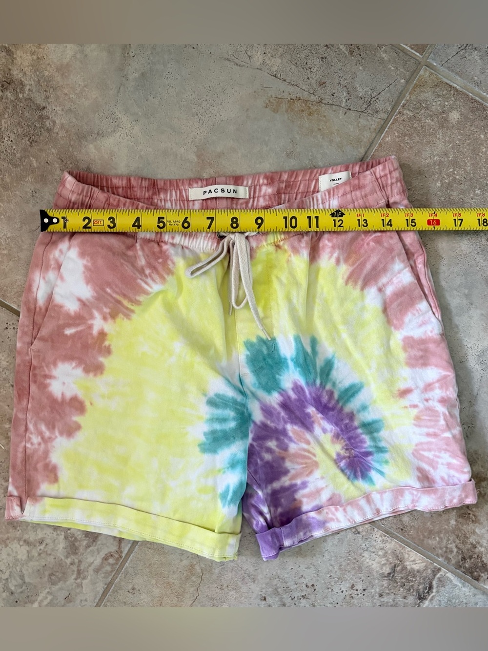 PacSun Tie Dye Cotton Elastic Waist Drawstring Volley Shorts Pockets Men Small - Picture 9 of 9